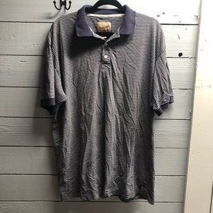 Vintage Woolrich Mens Short Sleeve Polo Shirt Blue and Gray Striped XLarge